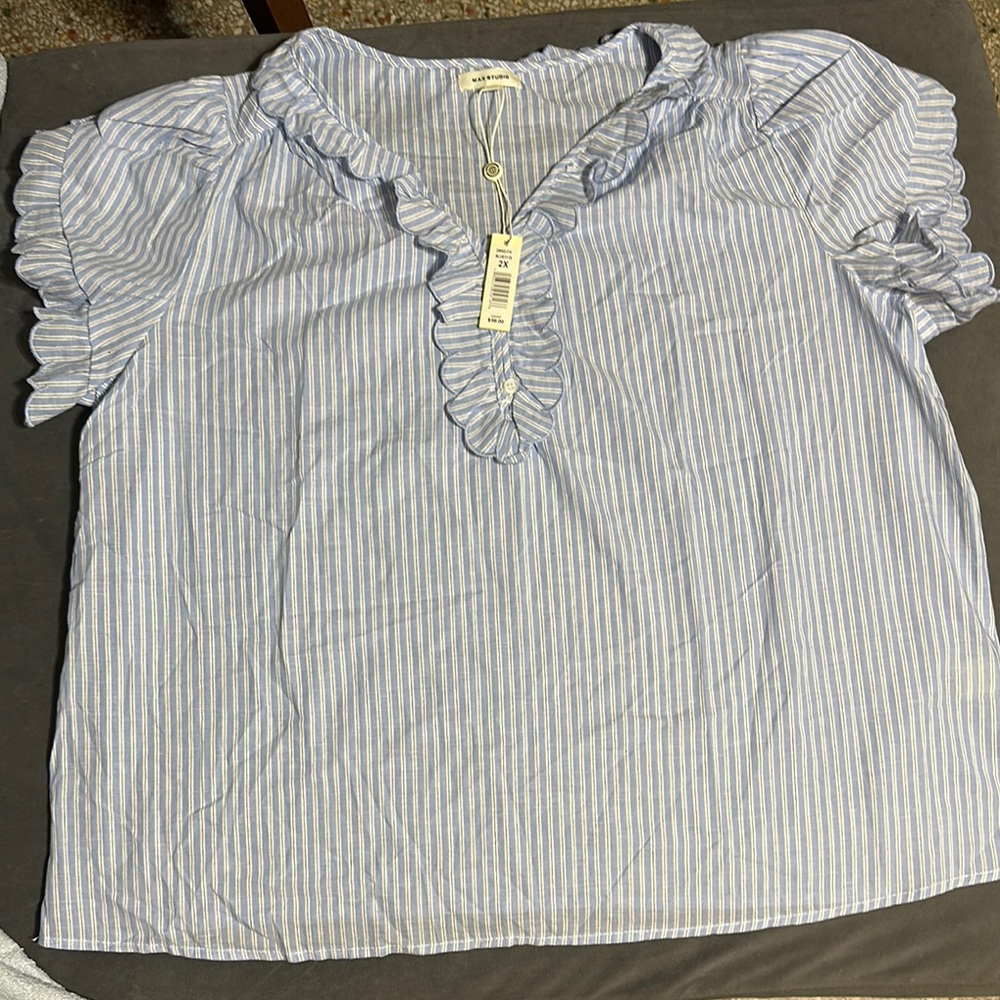 Max Studio Light Blue Ruffle Top